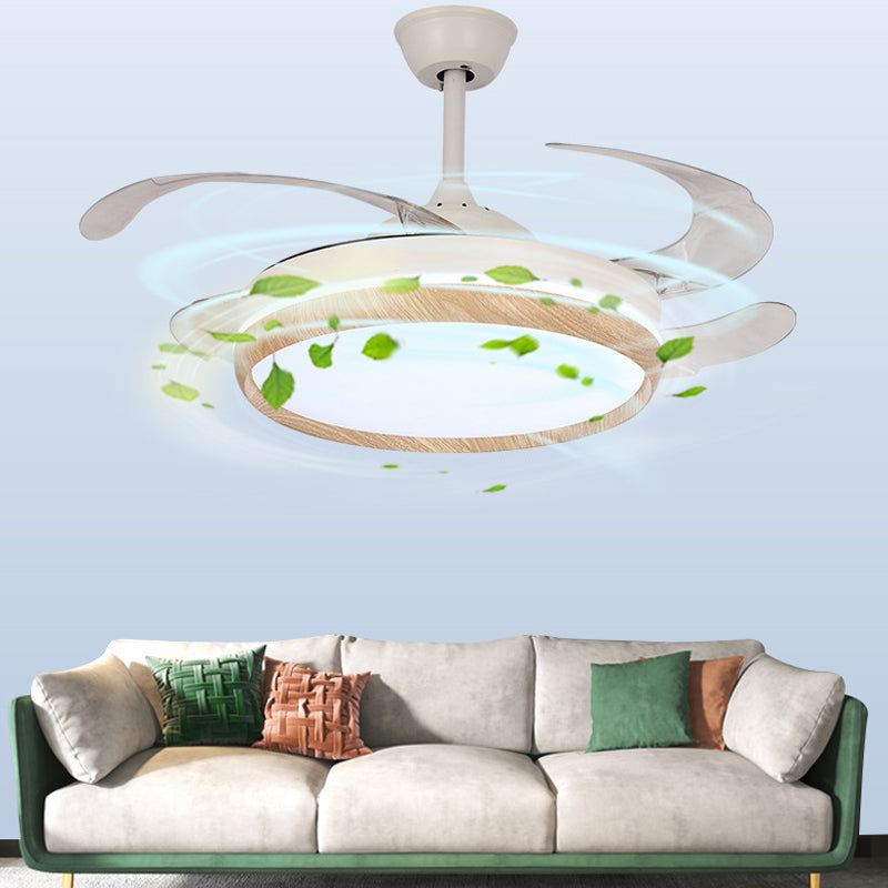 Iron and Acrylic LED Ceiling Fan Fixture Contemporary Drum Fan Lighting in White