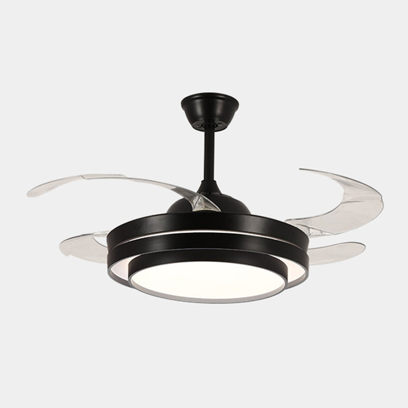 LED Contemporary Fan Lighting Fixture in Black / White Fan Ceiling with Retractable Blades