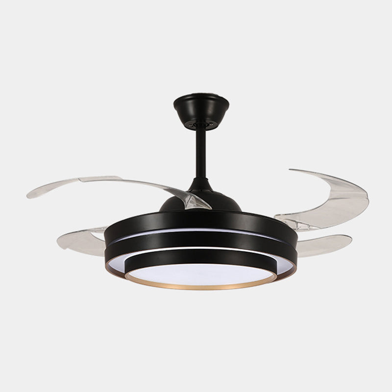 LED Contemporary Fan Lighting Fixture in Black / White Fan Ceiling with Retractable Blades