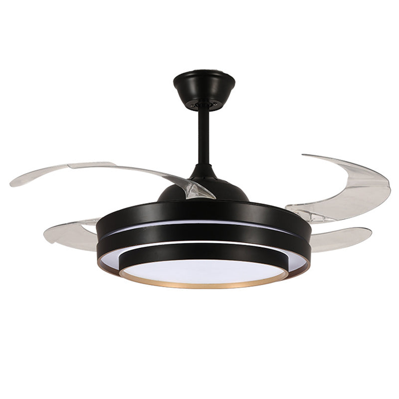 LED Contemporary Fan Lighting Fixture in Black / White Fan Ceiling with Retractable Blades