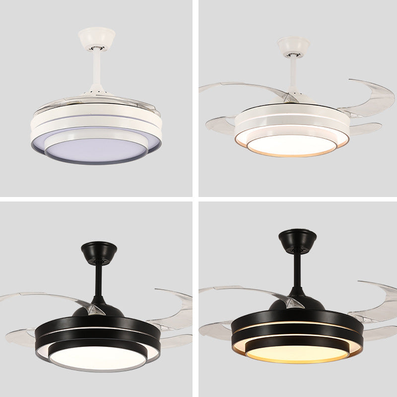 LED Contemporary Fan Lighting Fixture in Black / White Fan Ceiling with Retractable Blades