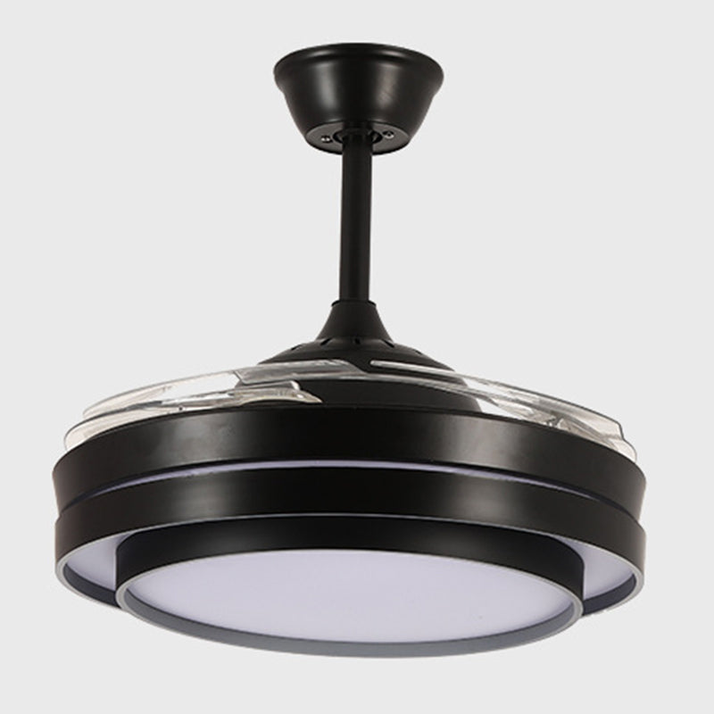 LED Contemporary Fan Lighting Fixture in Black / White Fan Ceiling with Retractable Blades