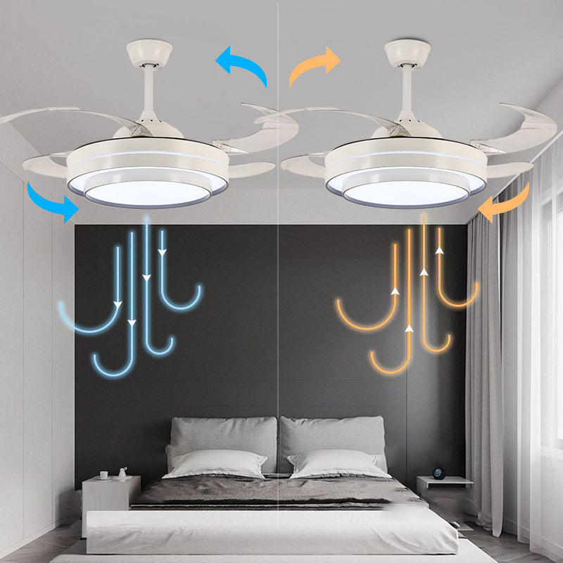 LED Contemporary Fan Lighting Fixture in Black / White Fan Ceiling with Retractable Blades