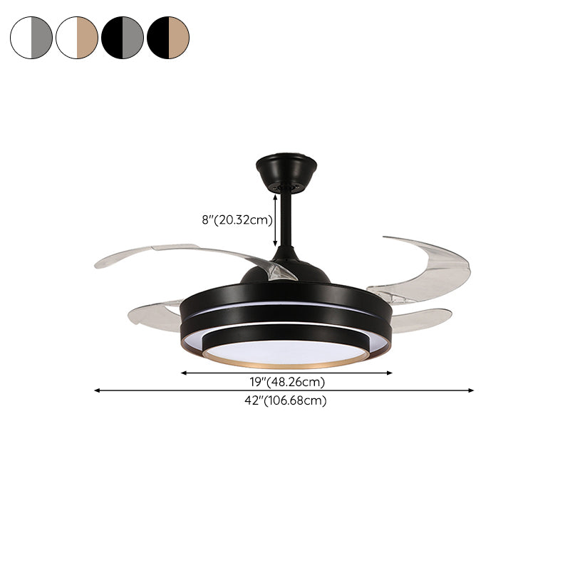 LED Contemporary Fan Lighting Fixture in Black / White Fan Ceiling with Retractable Blades