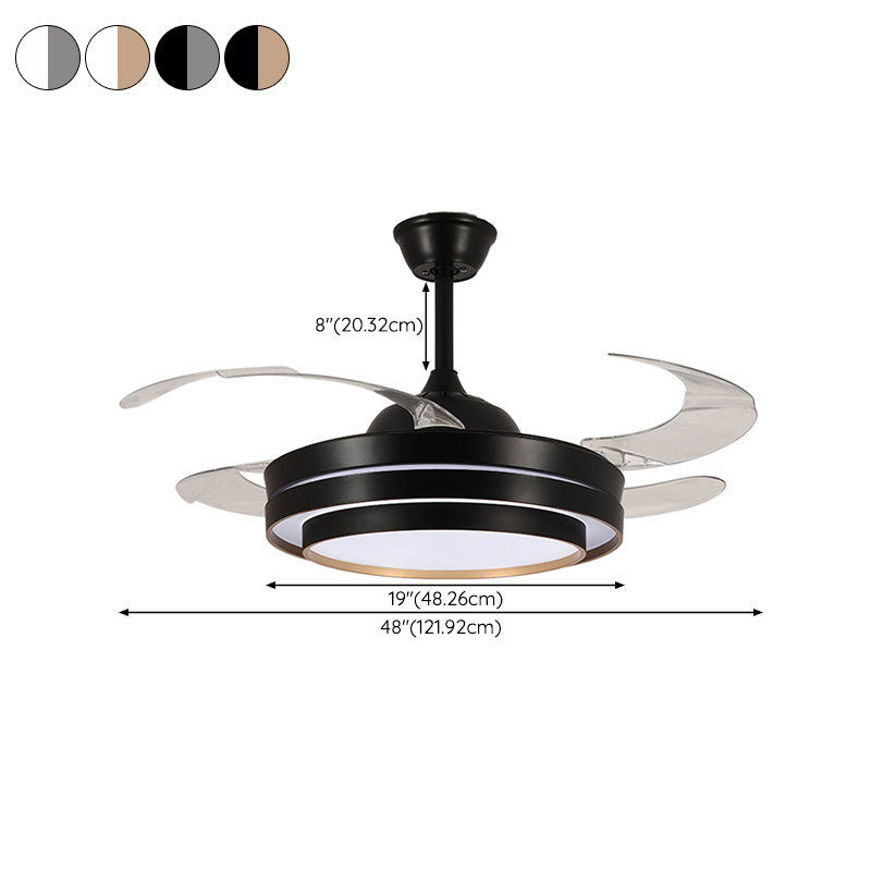 LED Contemporary Fan Lighting Fixture in Black / White Fan Ceiling with Retractable Blades