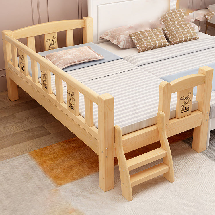 Glam Style Nursery Crib Nature Pine Wood Nursery Crib with Mattress and Guardrail