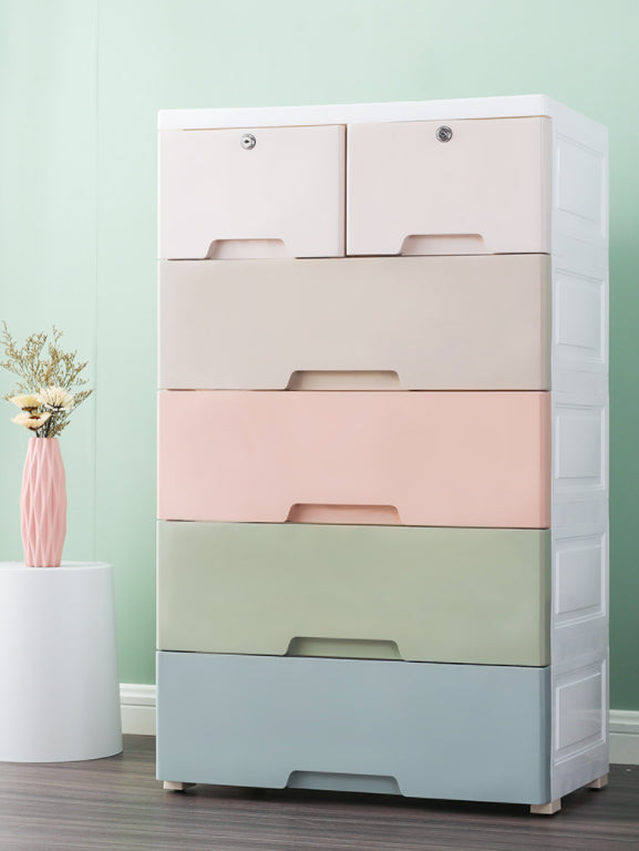 Plastic Contemporary Vertical Kids Nightstand with 5/6 Drawers for Home