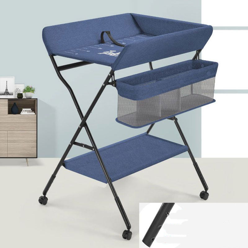 Portable Changing Table Metal Frame with Storage Basket and Safety Belt