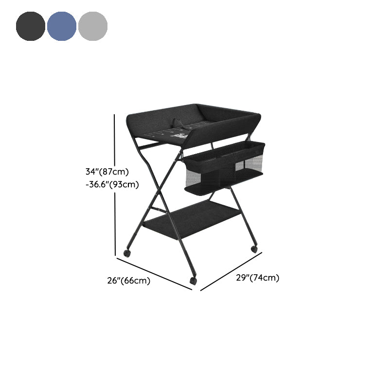 Portable Changing Table Metal Frame with Storage Basket and Safety Belt