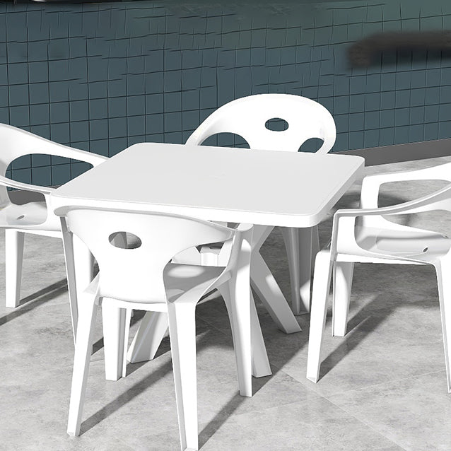 Plastic Square Dining Table Modern UV Resistant Patio Table with Umbrella Hole