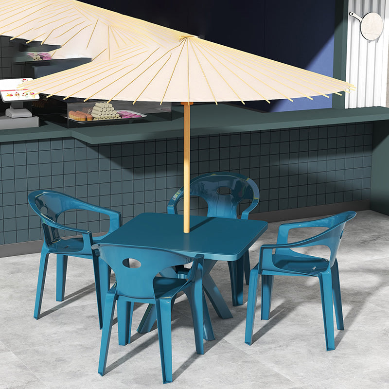 Plastic Square Dining Table Modern UV Resistant Patio Table with Umbrella Hole