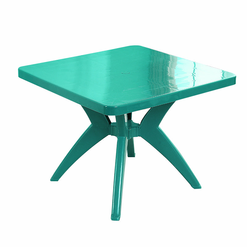 Plastic Square Dining Table Modern UV Resistant Patio Table with Umbrella Hole