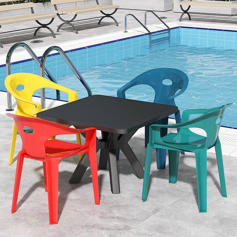 Plastic Square Dining Table Modern UV Resistant Patio Table with Umbrella Hole