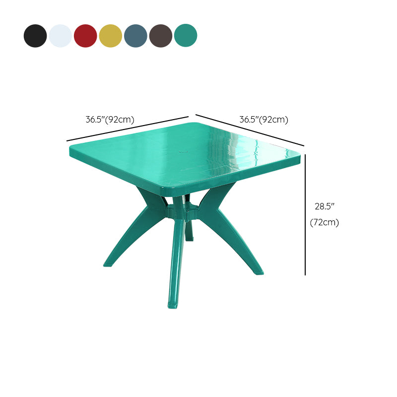 Plastic Square Dining Table Modern UV Resistant Patio Table with Umbrella Hole