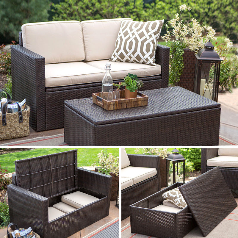 Minimalistic Outdoor Sofa Water Proof Tuxedo Arm Loveseat in Black