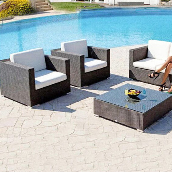 Minimalistic Outdoor Sofa Water Proof Tuxedo Arm Loveseat in Black