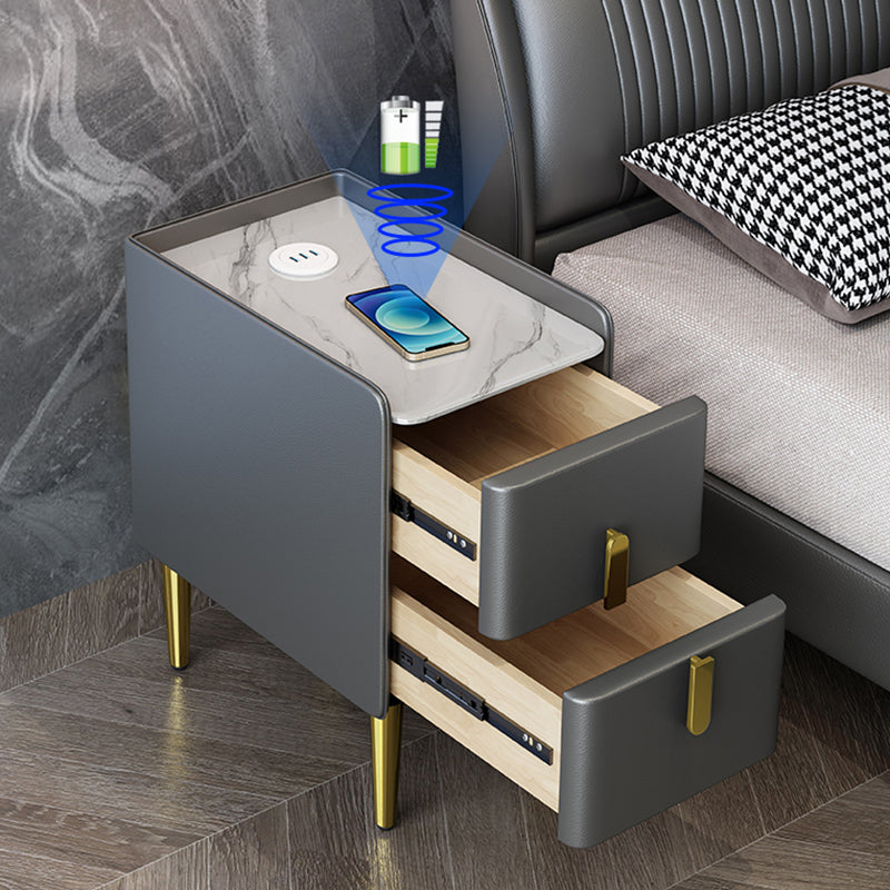 Modern Accent Table Nightstand Stone Nightstand with 2 Drawers