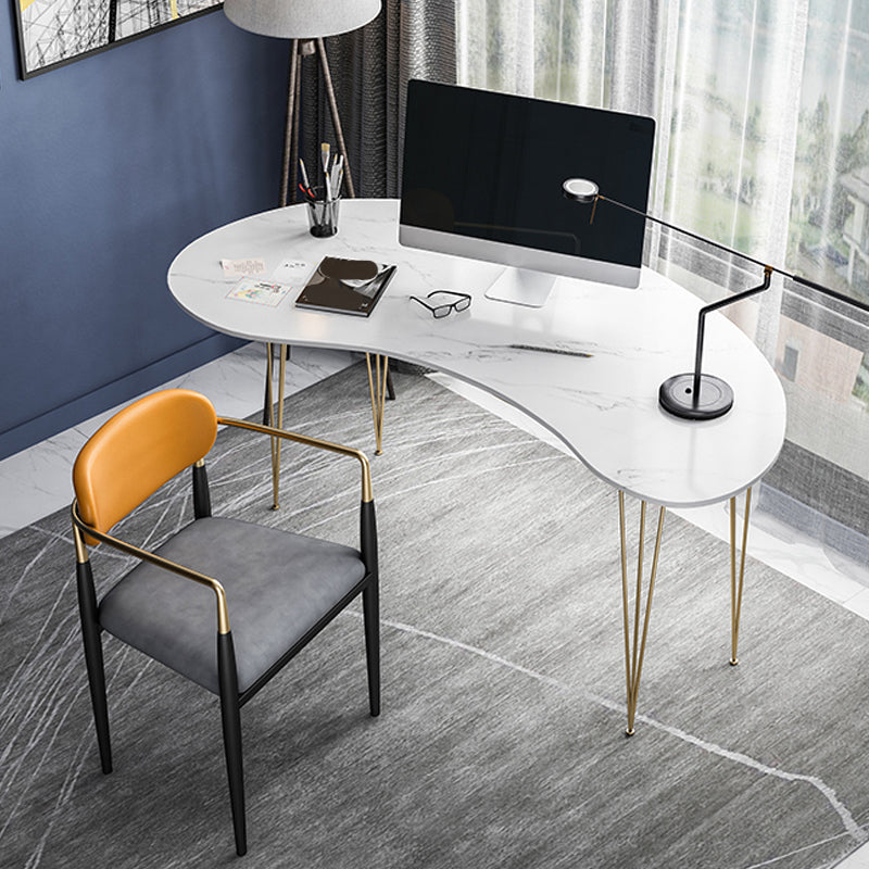 Modern Glam Computer Desk Gold 29.5" H Hairpin Base Office Desk