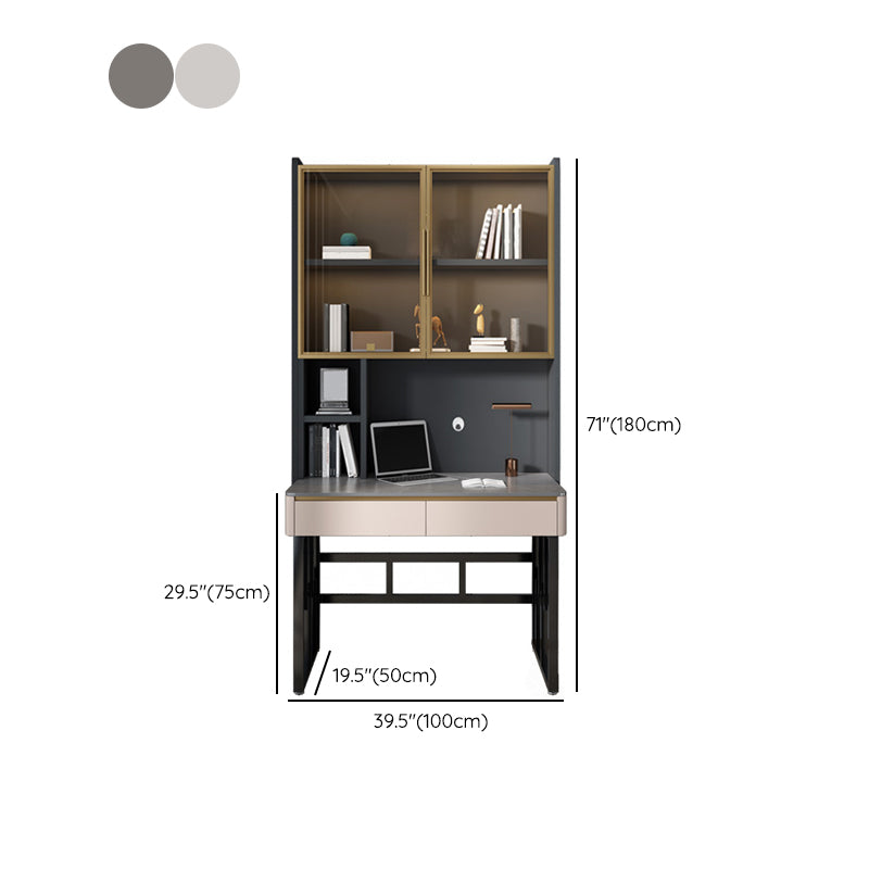 Rectangular Shaped Modern Office Desk Stone Writing Desk in White/Grey