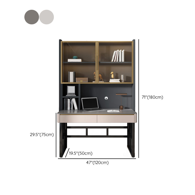 Rectangular Shaped Modern Office Desk Stone Writing Desk in White/Grey