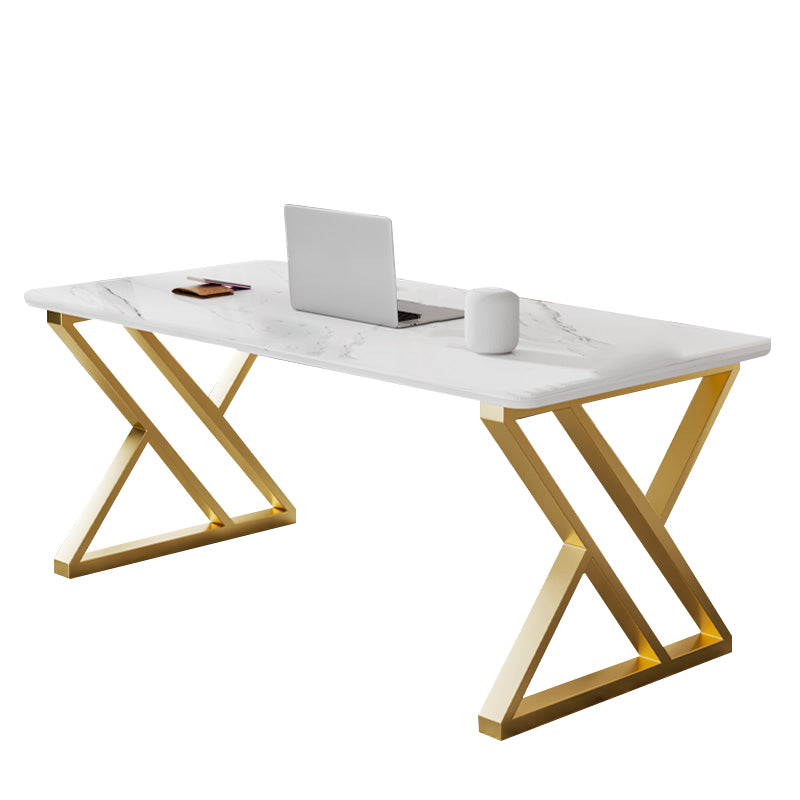 Glam Style Stone Writing Desk Rectangle Metal Office Desk for Office