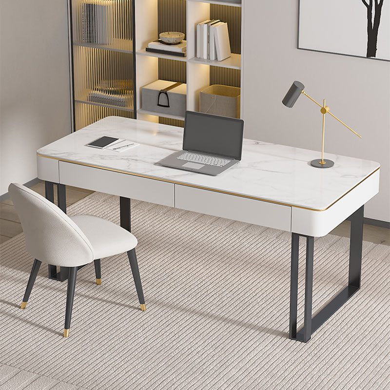 Rectangle Stone Top Office Desk Modern Writing Desk with Drawers for Office