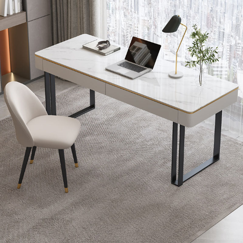 Rectangle Stone Top Office Desk Modern Writing Desk with Drawers for Office