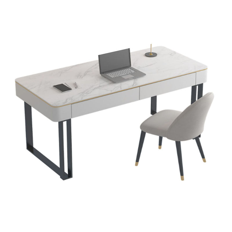 Rectangle Stone Top Office Desk Modern Writing Desk with Drawers for Office