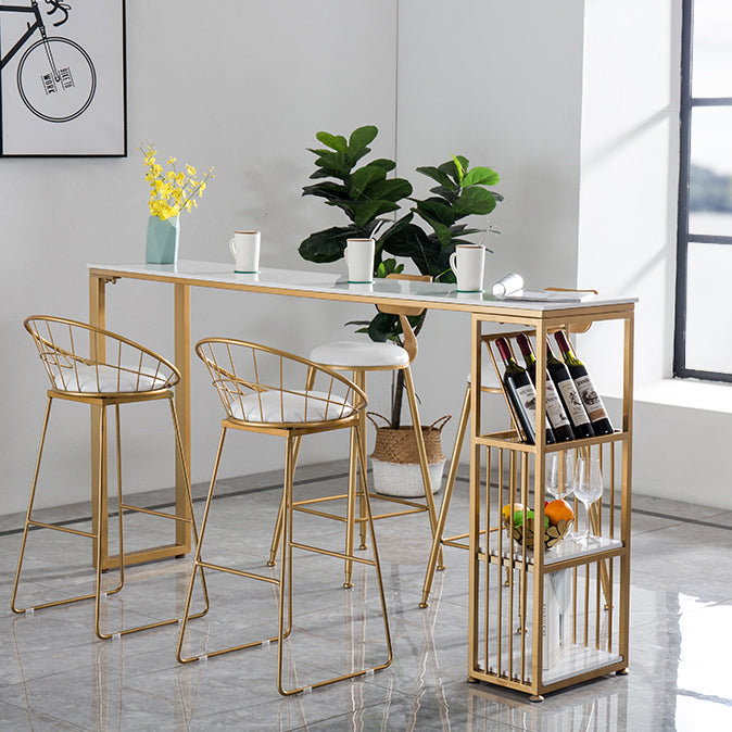 Glam Rectangle Counter Height Dining Table White and Gold Pub Table