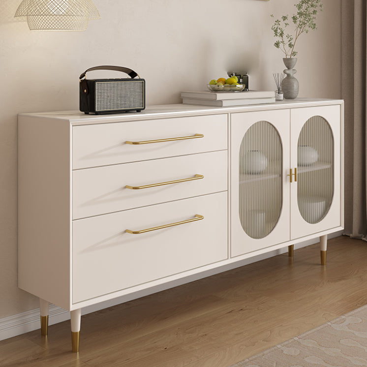 Glam Buffet Table Stone Sideboard Table with Doors for Kitchen