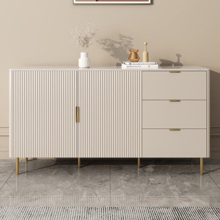 Glam Sideboard Cabinet Stone Sideboard Table with Drawers for Kitchen