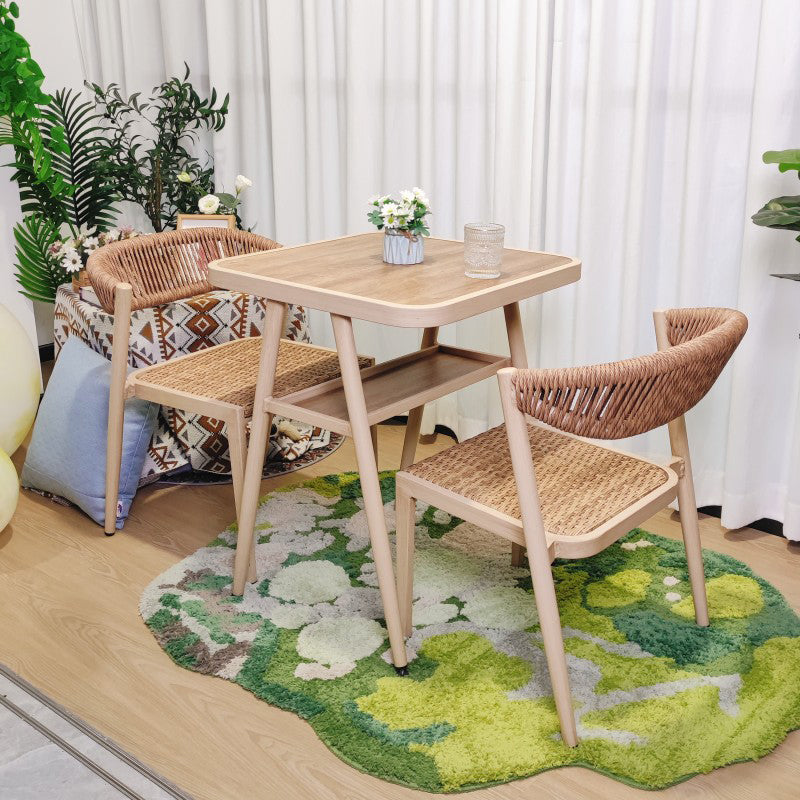 Faux Wooden Dining Table Set with Rattan Chairs for Outdoors