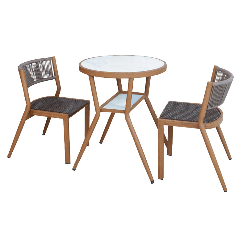 Faux Wooden Dining Table Set with Rattan Chairs for Outdoors