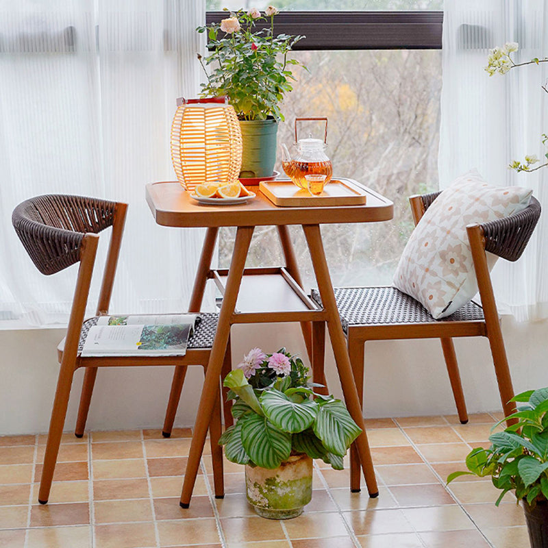 Faux Wooden Dining Table Set with Rattan Chairs for Outdoors