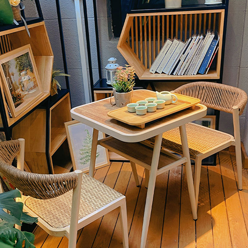 Faux Wooden Dining Table Set with Rattan Chairs for Outdoors