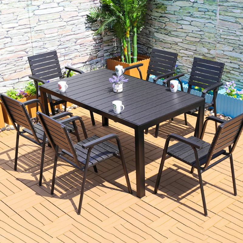 Plastic Wood Courtyard Table Set Contemporary Style with Armchairs