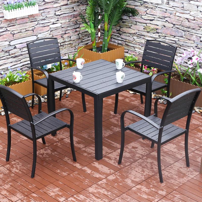 Plastic Wood Courtyard Table Set Contemporary Style with Armchairs