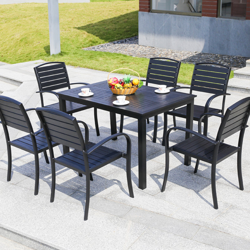 Plastic Wood Courtyard Table Set Contemporary Style with Armchairs