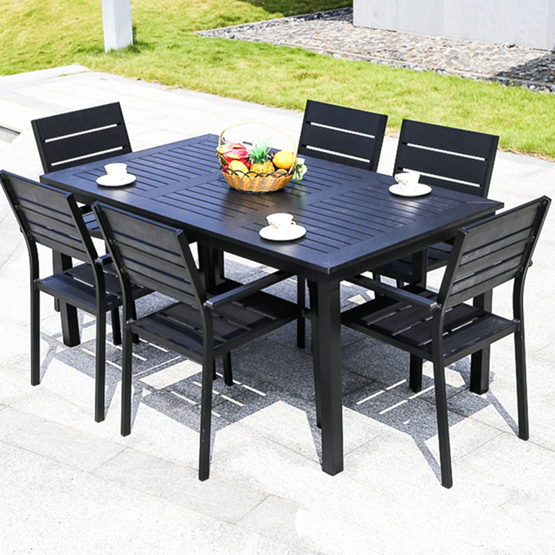 Plastic Wood Courtyard Table Set Contemporary Style with Armchairs