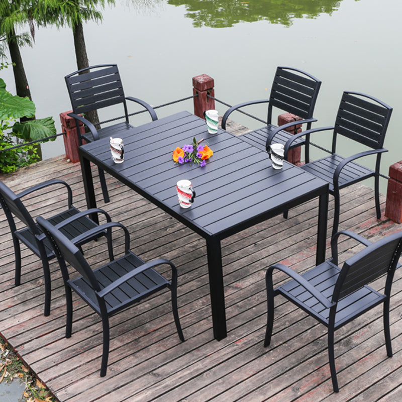 Plastic Wood Courtyard Table Set Contemporary Style with Armchairs