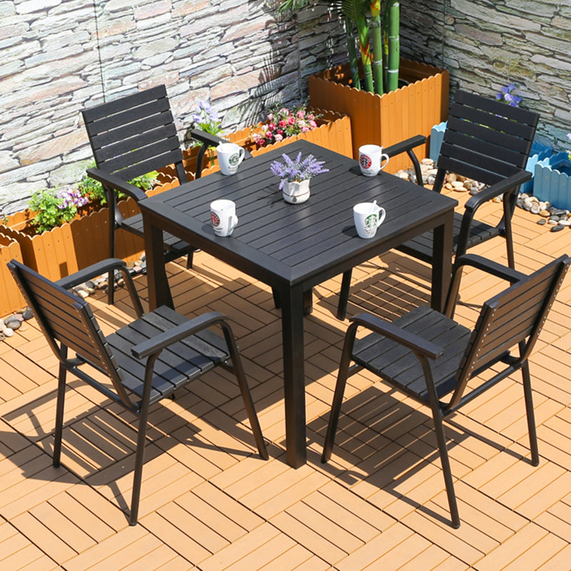 Plastic Wood Courtyard Table Set Contemporary Style with Armchairs