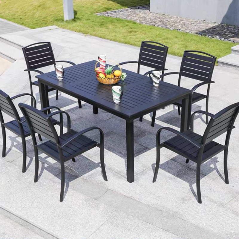 Plastic Wood Courtyard Table Set Contemporary Style with Armchairs