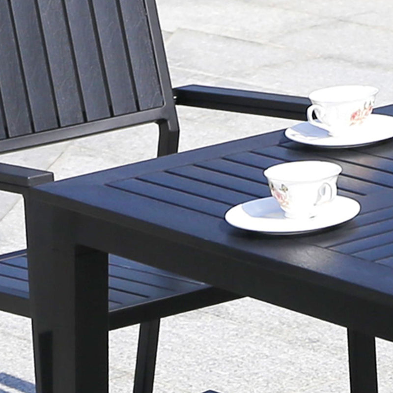 Plastic Wood Courtyard Table Set Contemporary Style with Armchairs