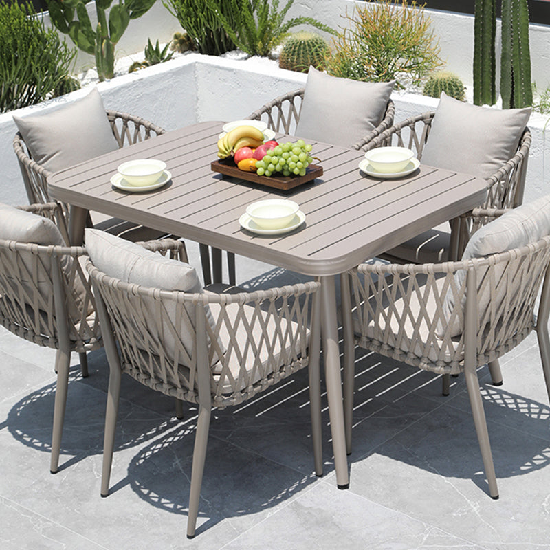 Modern Metal Dining Room Chair and Table Set with Standard Gray Table