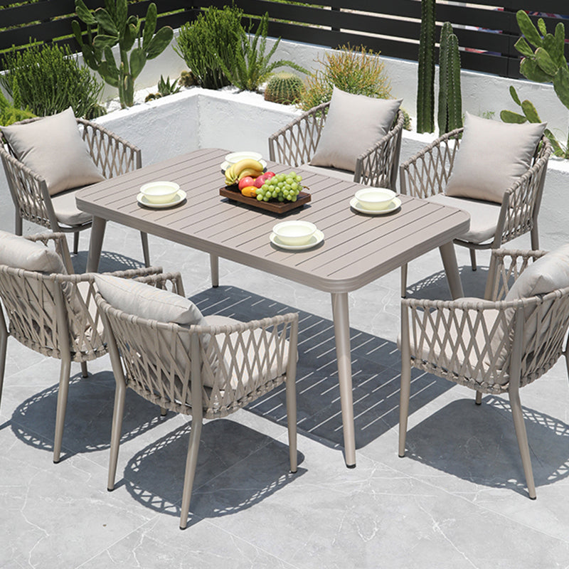 Modern Metal Dining Room Chair and Table Set with Standard Gray Table