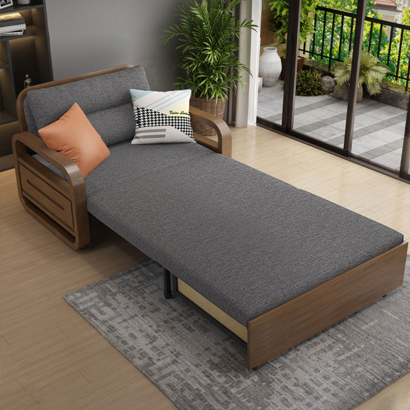 Contemporary Square Arms Sofa Bed Fabric Sleeper Sofa in Gray