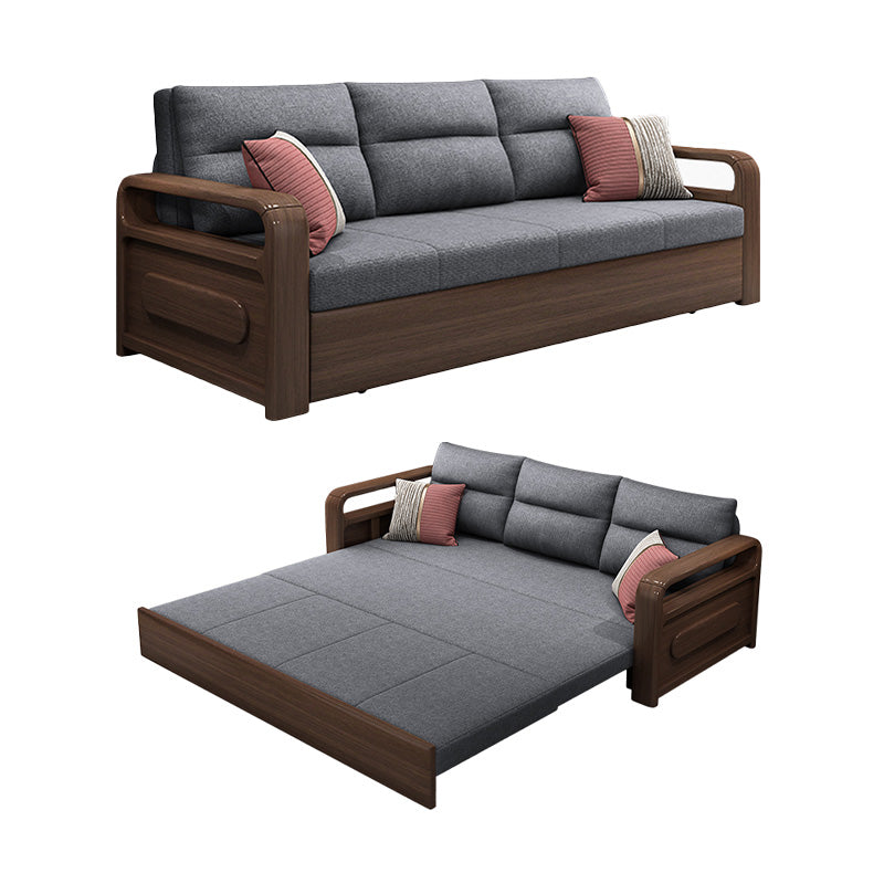 Contemporary Solid Wood Futon Square Arms Futon Frame Pillow Included