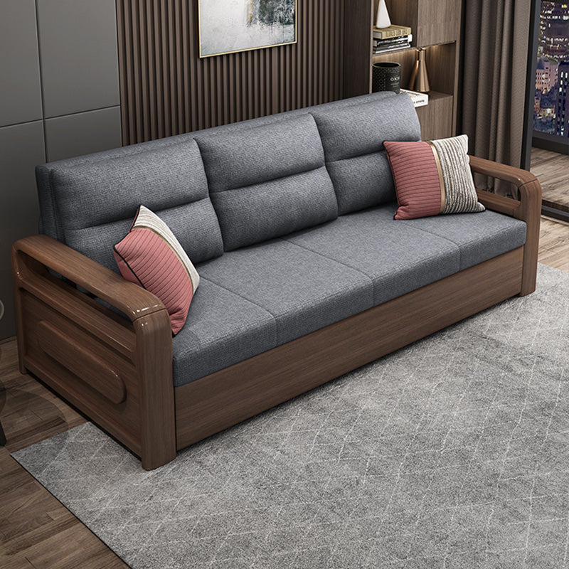 Contemporary Solid Wood Futon Square Arms Futon Frame Pillow Included