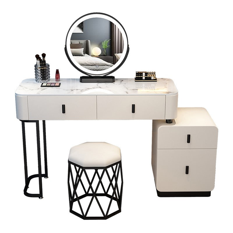 Modern Stone Top Makeup Vanity Desk with Solid Wood Storage Drawers