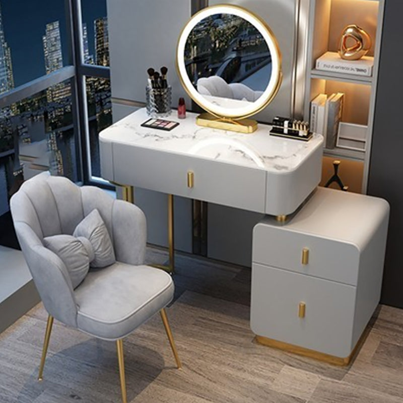 Modern Stone Top Makeup Vanity Desk with Solid Wood Storage Drawers